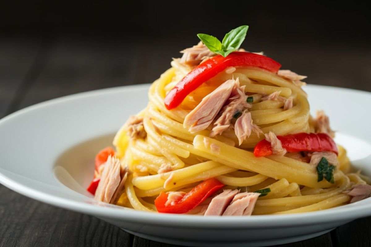 Pasta col tonno e peperoni rossi