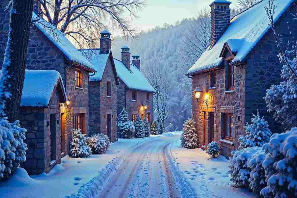 Il borgo di pietra che sotto la neve sembra un set cinematografico
